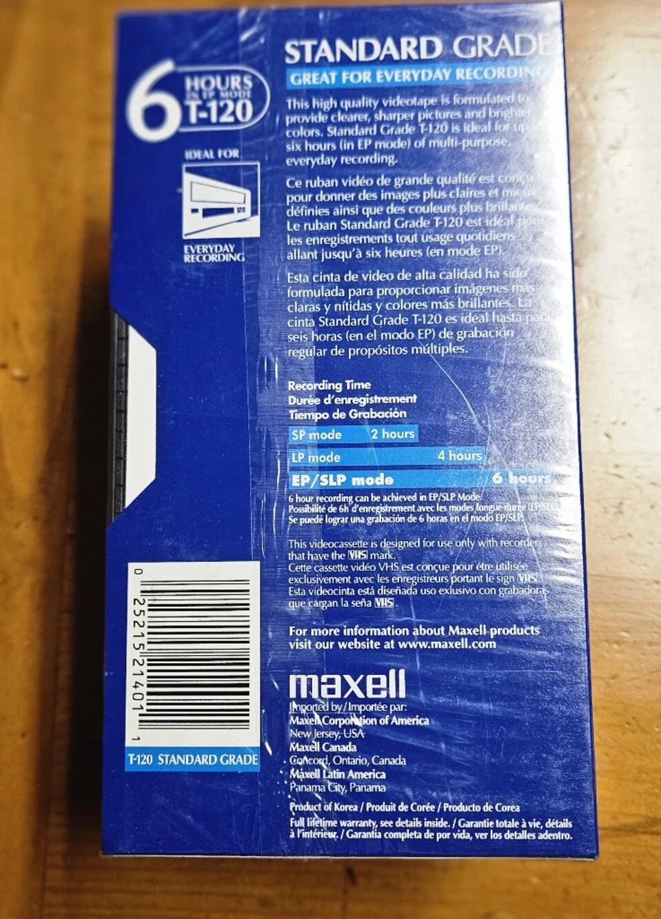 Maxell Standard Grade T-120 VHS Videocassettes (Blue) 4 6hr Tapes.